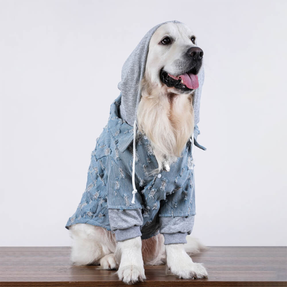Bonito Denim Rasgado Cachorro Moletom Com Capuz Camisa Roupas