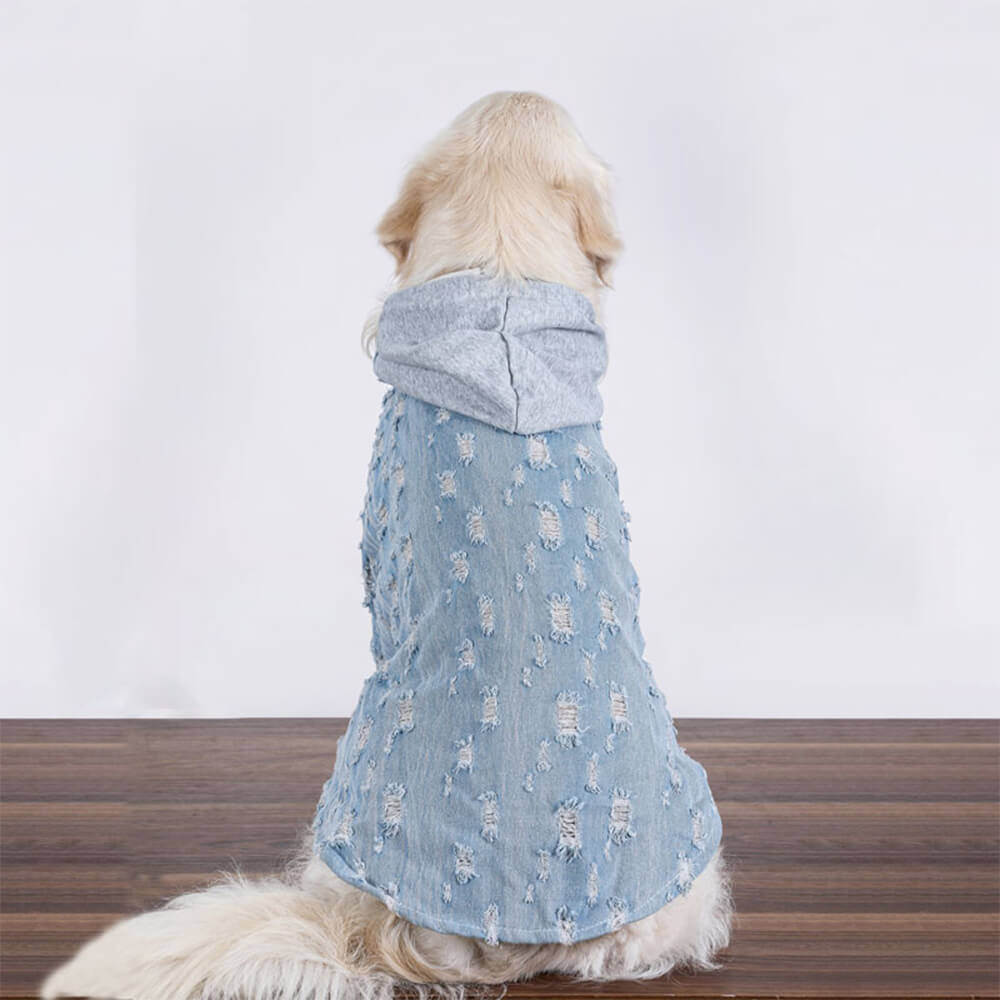 Bonito Denim Rasgado Cachorro Moletom Com Capuz Camisa Roupas