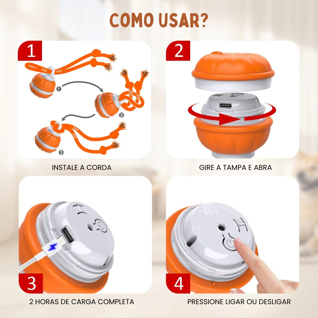 Brinquedo Bola Elétrica Giratória com Corda para Cachorros