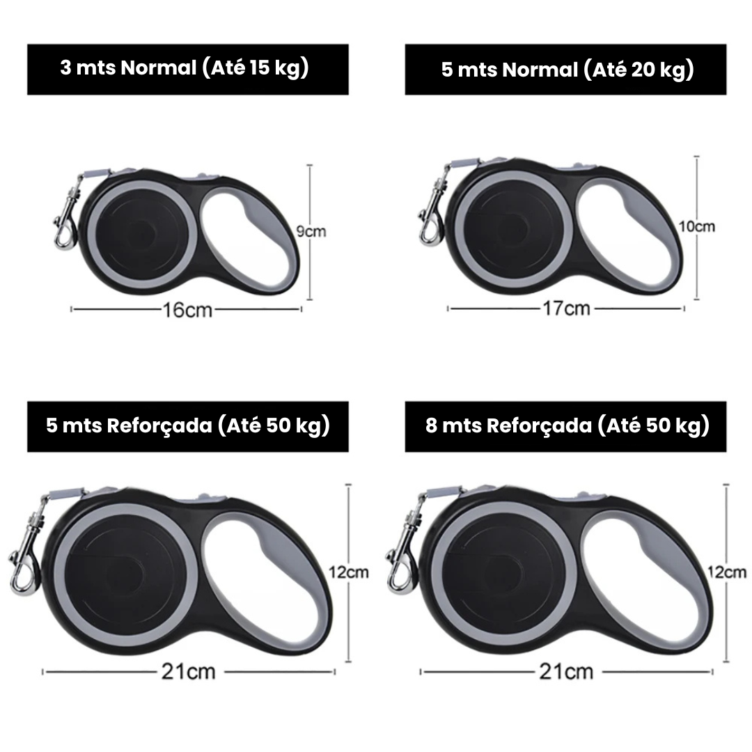 Guia Coleira Retrátil Reforçada para Cães e Gatos
