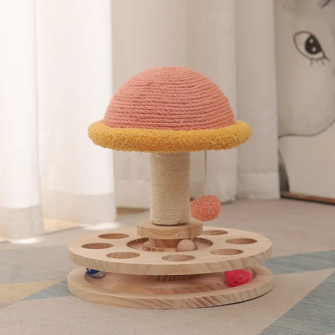 Brinquedo Mesa Giratória com Cogumelo Arranhador para Gatos