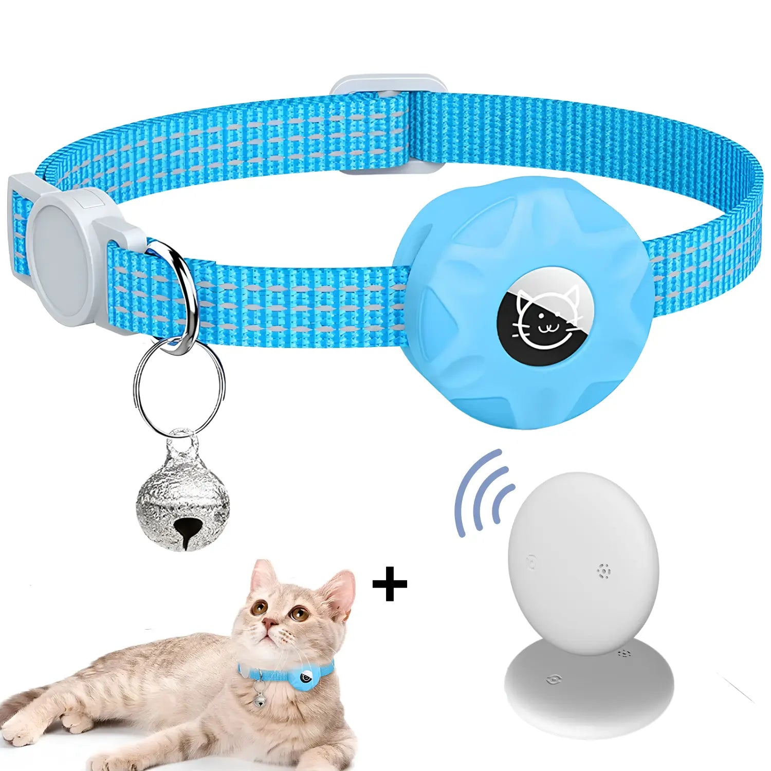 Coleira Rastreadora para Gatos + Air tag Azul - Rastreador em Tempo Real