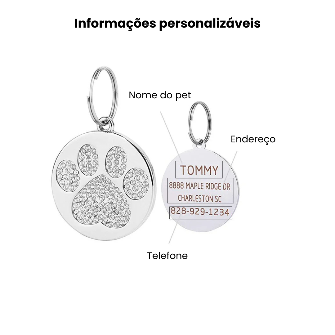 Pingente Pet Personalizado Placa de Identificação de Cachorro com Nome Telefone Endereço