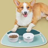 Absorbent, non-slip, quick-drying pet feeding mat.