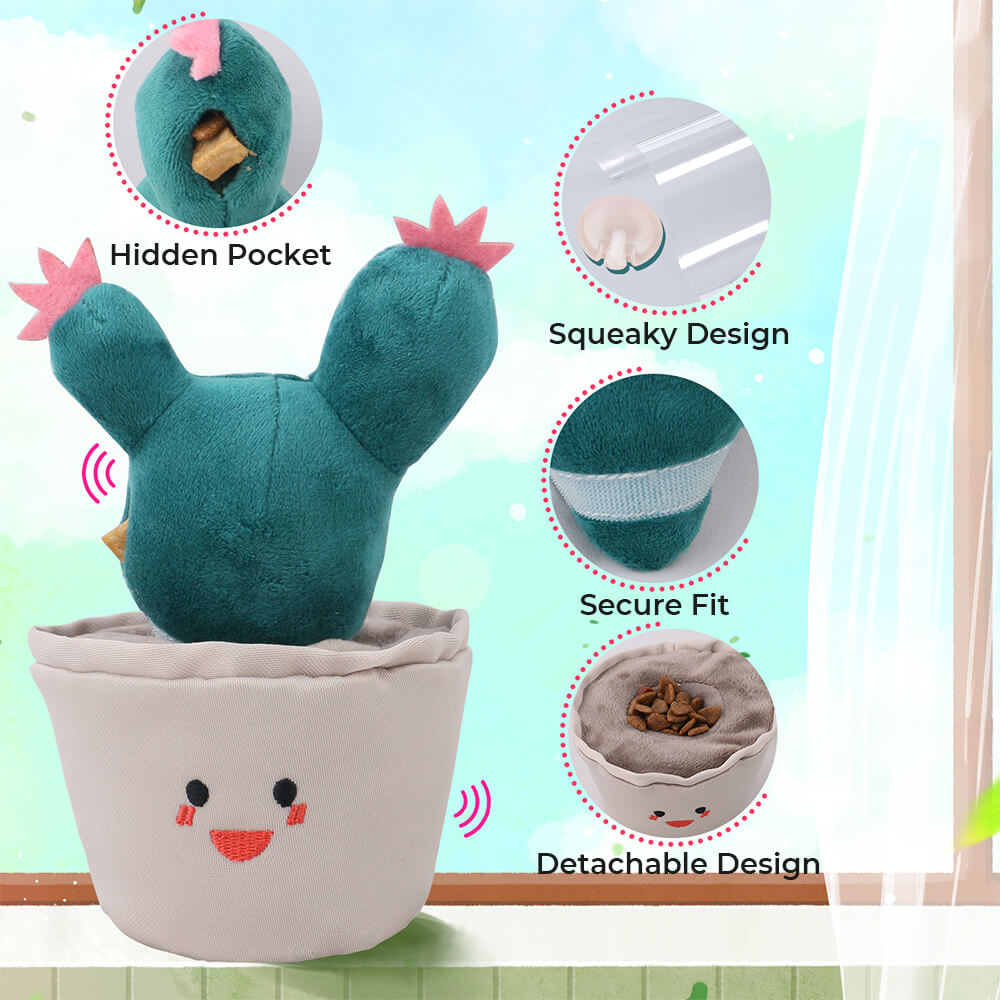 Cactus plush toy that makes noise for dogs, slow feeder, interactive toy.