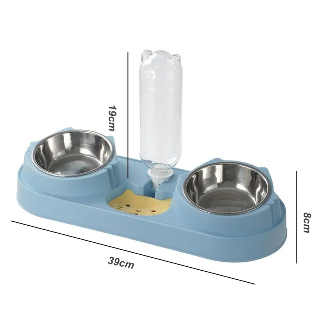 Tigela Pet 3 em 1 Bebedouro com Comedouro Inox Duplo para Cães e Gatos