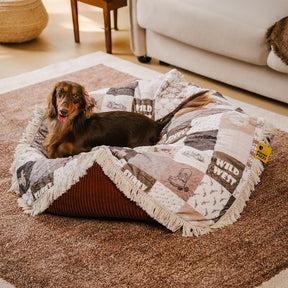 Cama de cachorro redonda calmante Boho Vintage Tassel lavável - Hunter Night