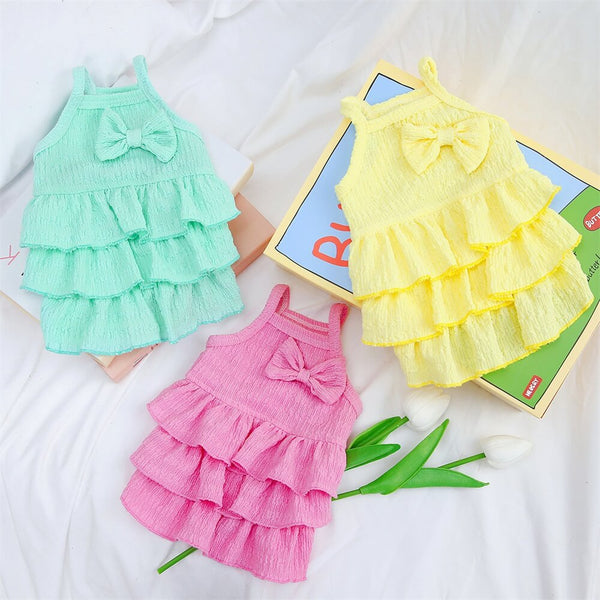 Adorável vestido de cachorro com babados e laço - perfeito - Pet Croc