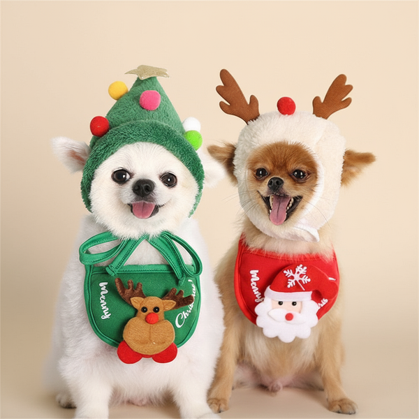 Babador &/ou Gorro Fofo de Natal para Cachorro e Gato - Pet Croc