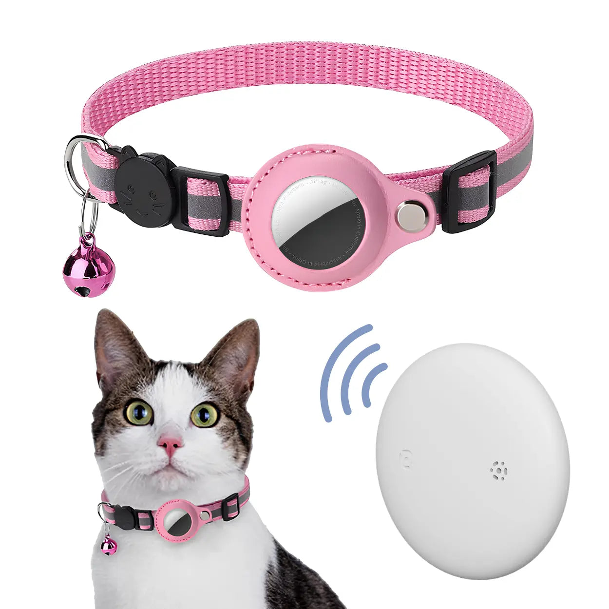 Coleira Rastreadora com Air Tag de Brinde Rosa - Rastreador em Tempo Real