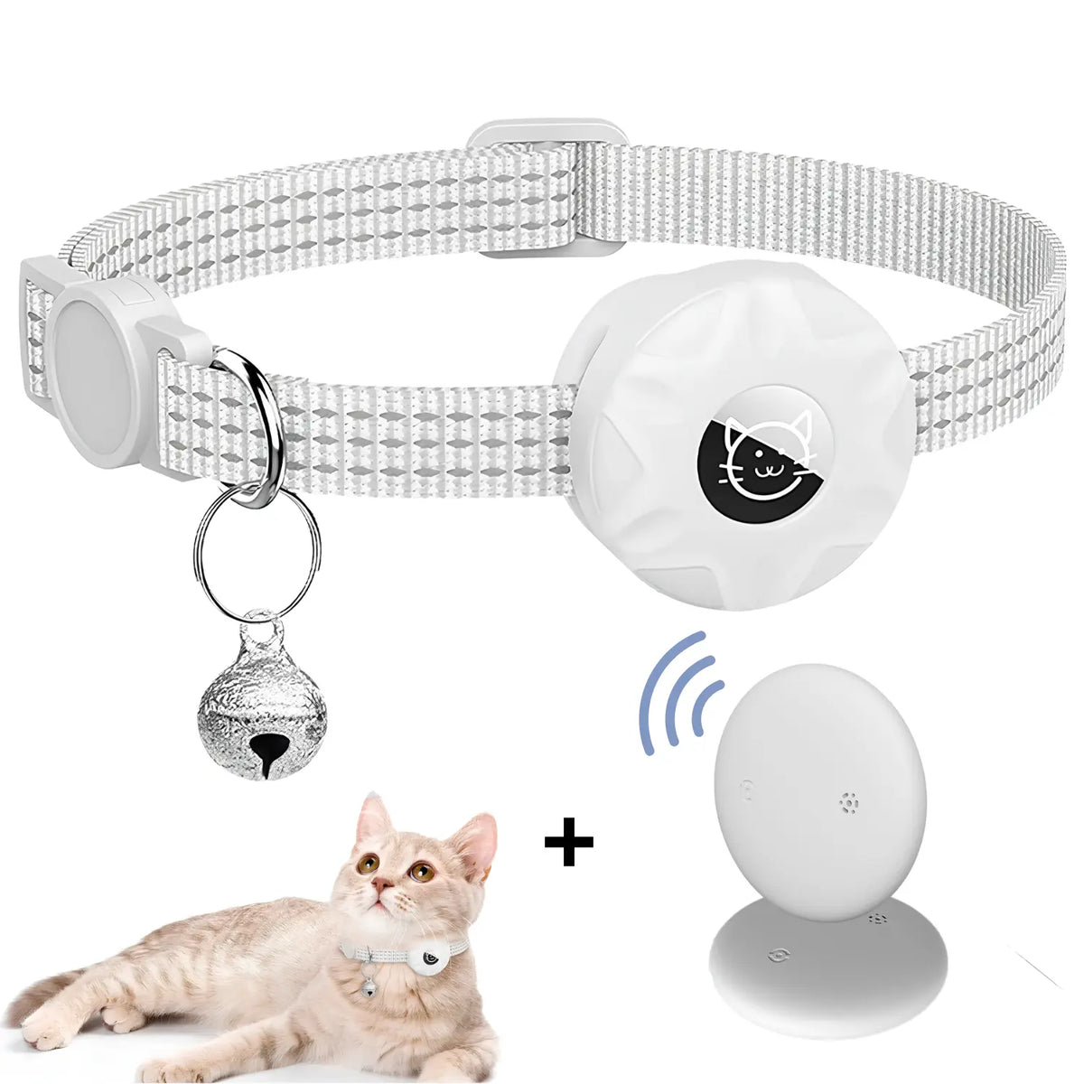Coleira Rastreadora para Gatos + Air tag Branco - Rastreador em Tempo Real