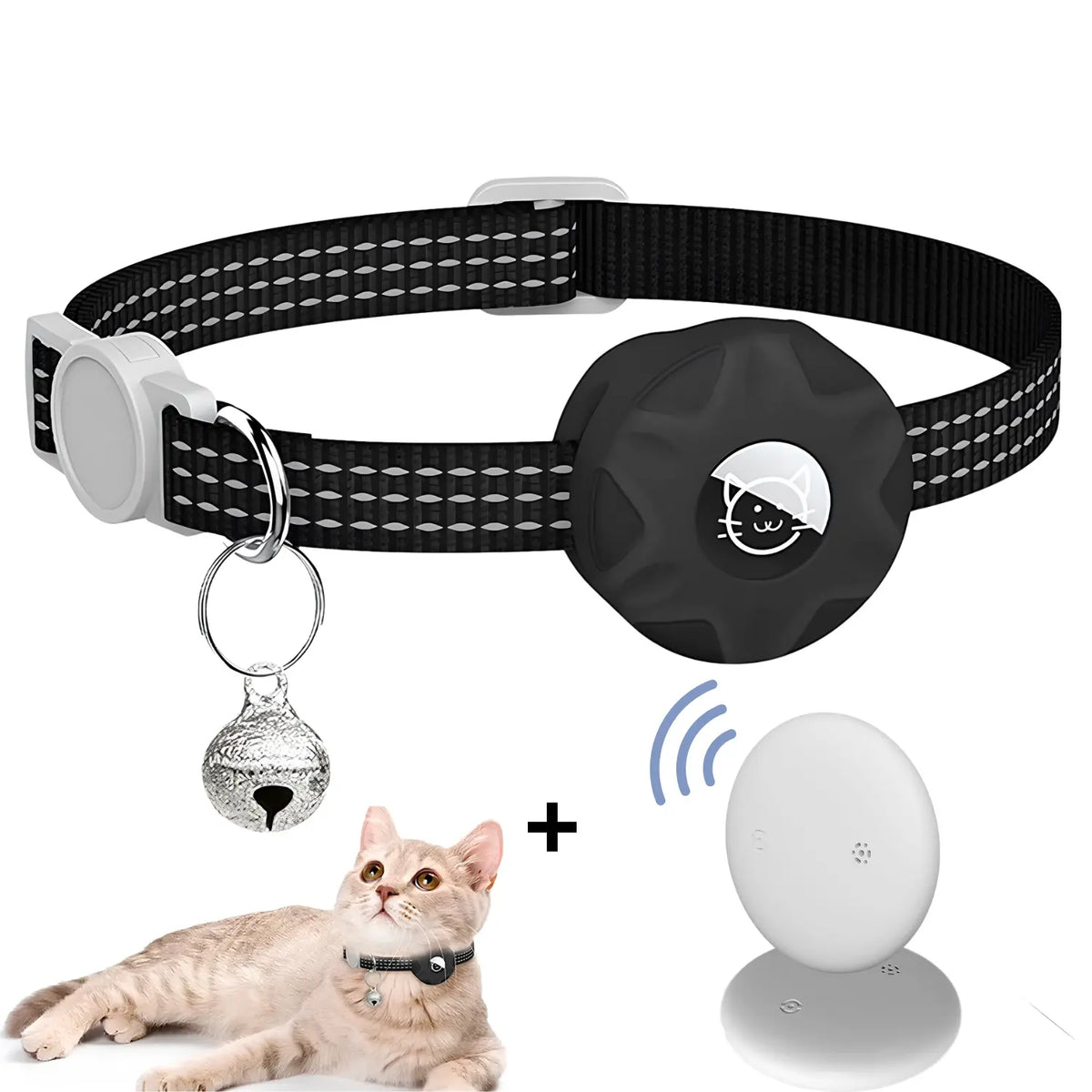 Coleira Rastreadora para Gatos + Air tag Preto - Rastreador em Tempo Real