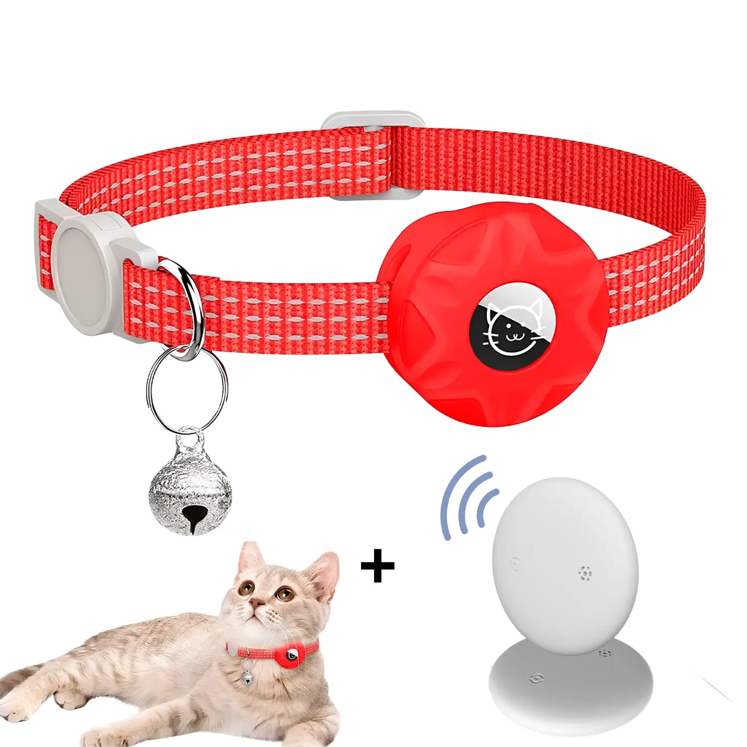 Coleira Rastreadora para Gatos + Air tag Vermelho - Rastreador em Tempo Real