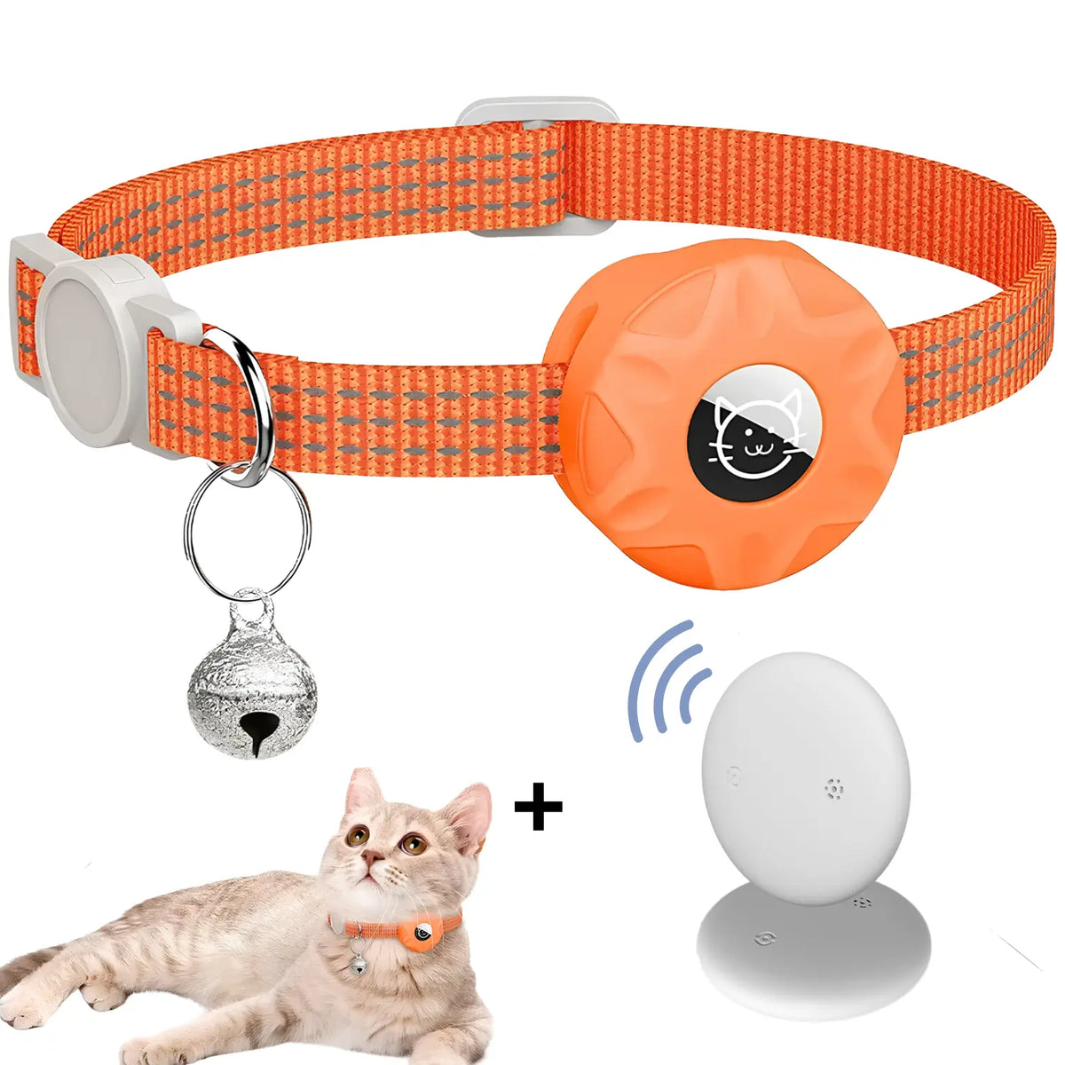 Coleira Rastreadora para Gatos + Air tag  Laranja - Rastreador em Tempo Real
