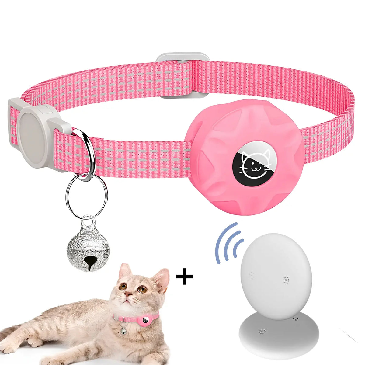 Coleira Rastreadora para Gatos + Air tag Rosa - Rastreador em Tempo Real