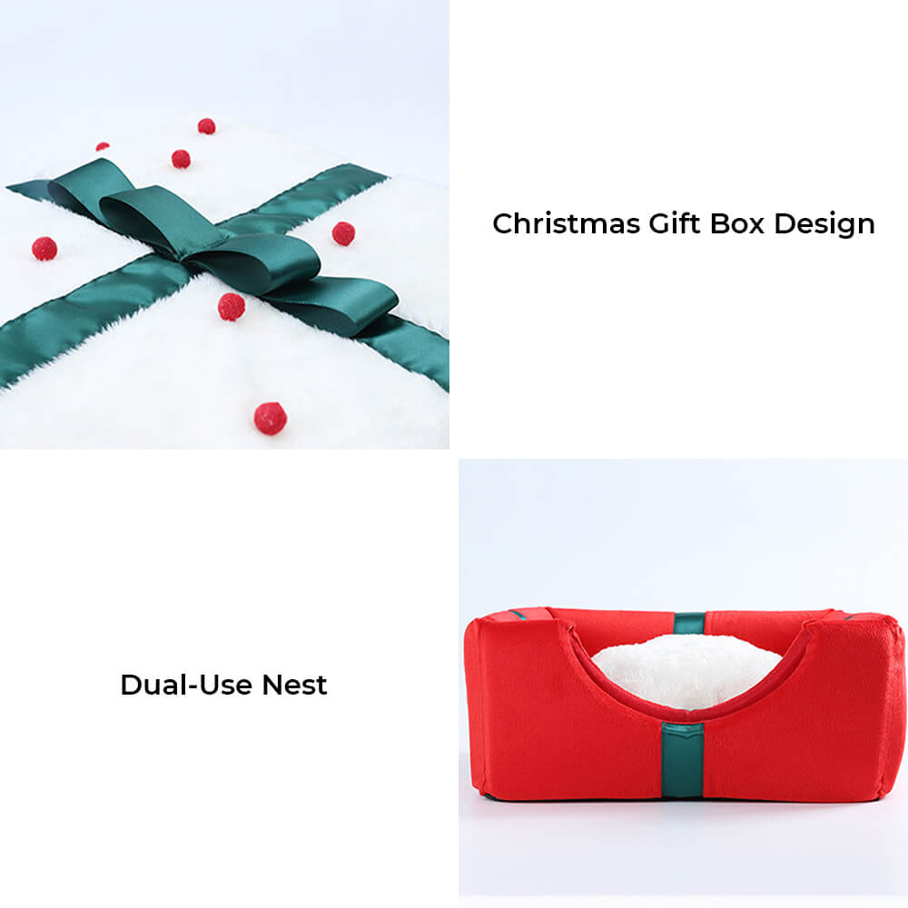 Christmas gift box, semi-enclosed, warm cave for sleeping, for dogs and cats.