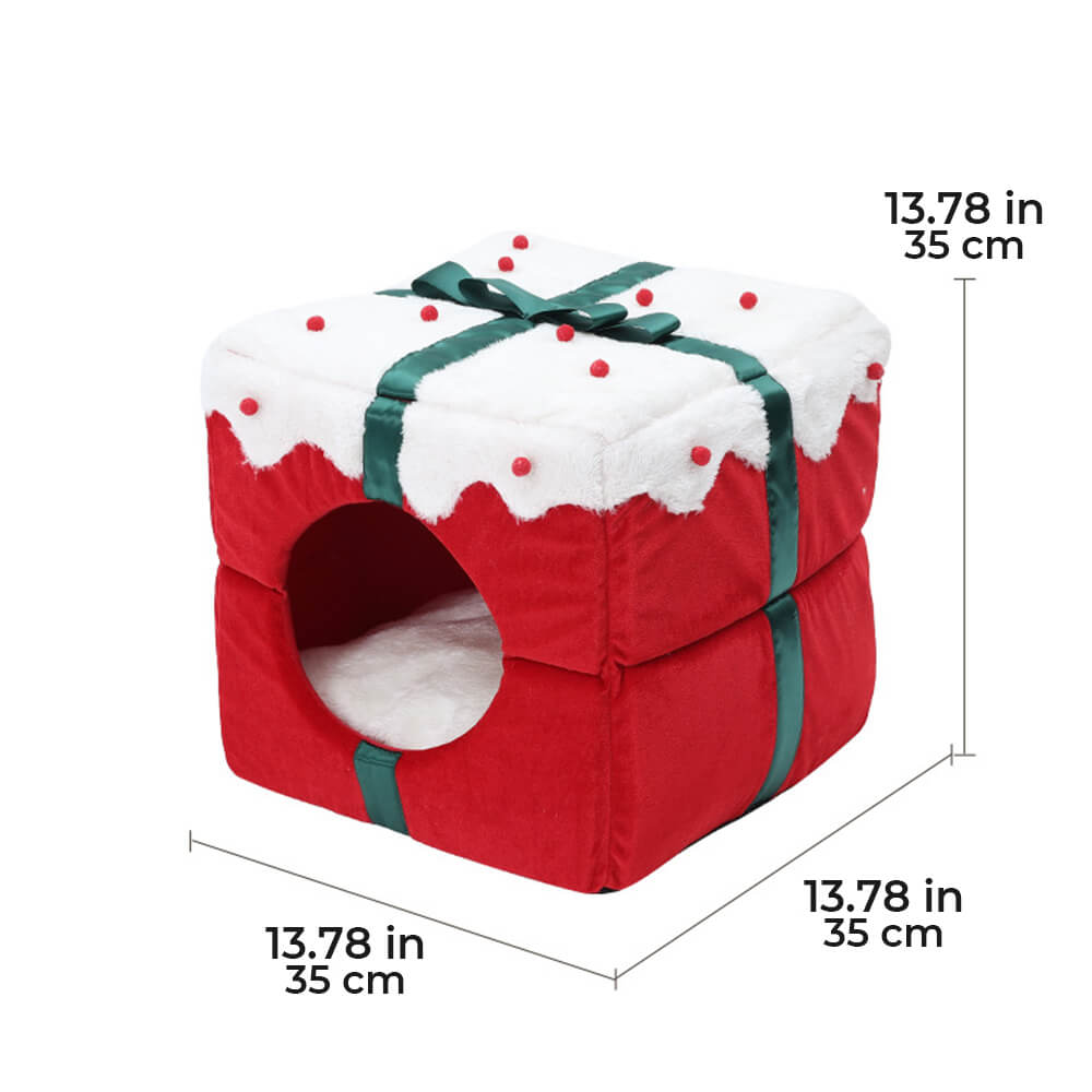 Christmas gift box, semi-enclosed, warm cave for sleeping, for dogs and cats.
