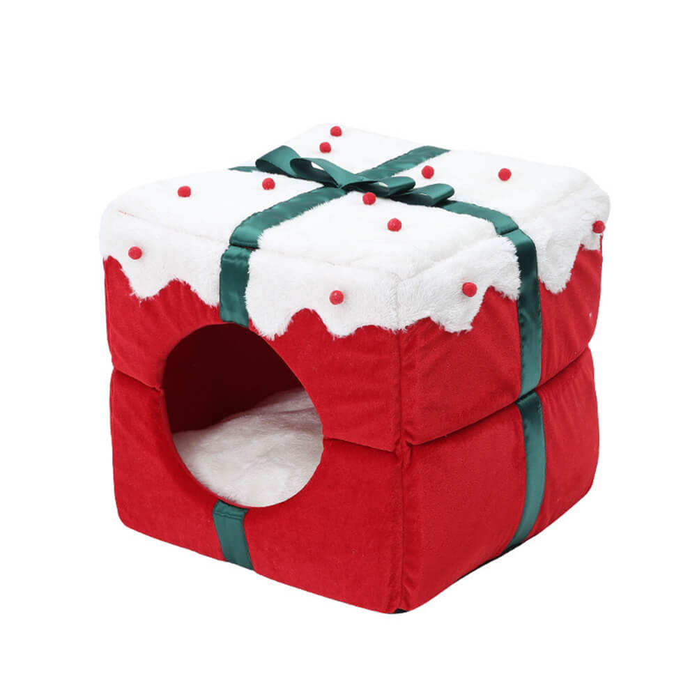 Christmas gift box, semi-enclosed, warm cave for sleeping, for dogs and cats.