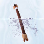 Plush dog toy with long-necked animal squeaker, interactive chew toy.