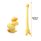 Plush dog toy with long-necked animal squeaker, interactive chew toy.