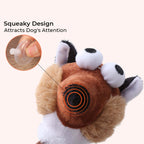 Plush dog toy with long-necked animal squeaker, interactive chew toy.