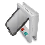 Flip-up door with safety lock.