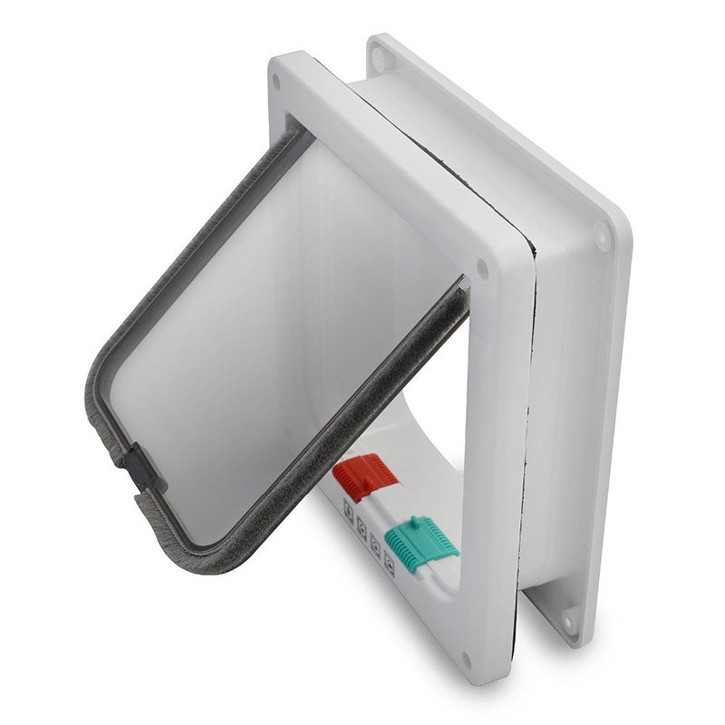 Flip-up door with safety lock.