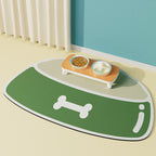 Absorbent, non-slip, quick-drying pet feeding mat.