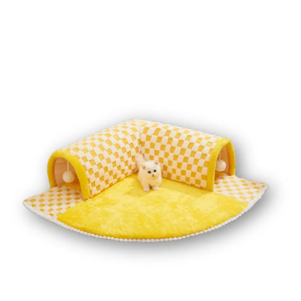 Plush Cat Tunnel Den (Checkered Pattern) 