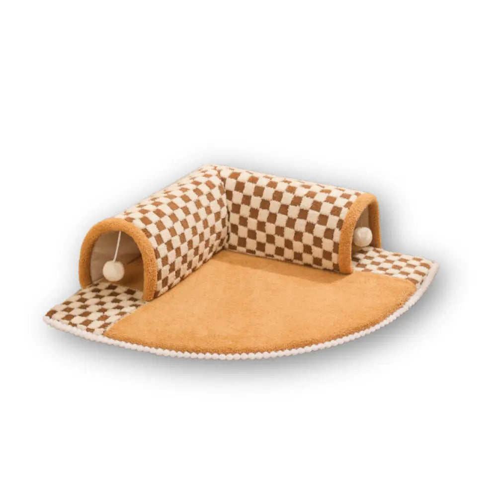Plush Cat Tunnel Den (Checkered Pattern) 