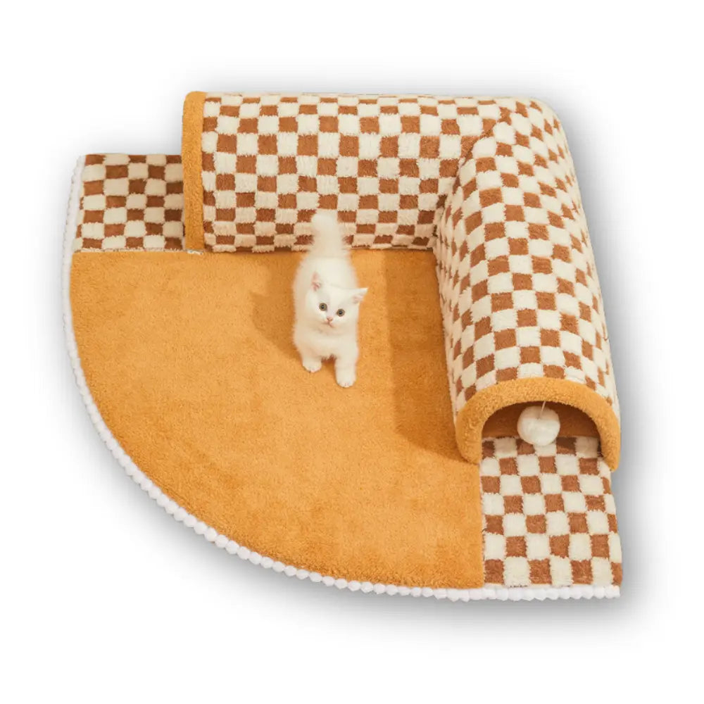 Plush Cat Tunnel Den (Checkered Pattern) 
