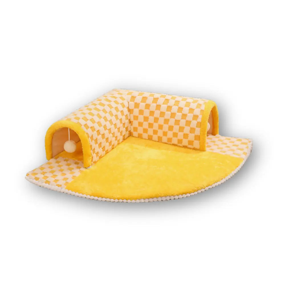 Plush Cat Tunnel Den (Checkered Pattern) 
