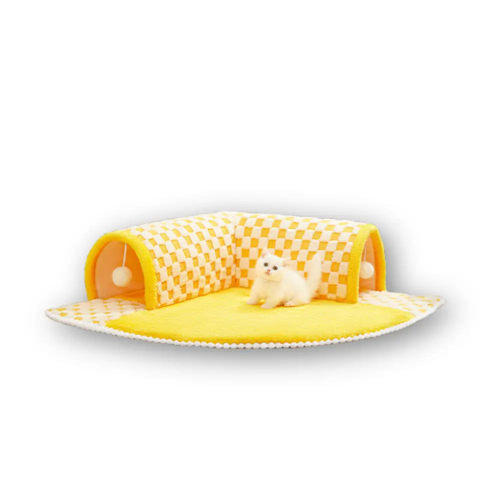Plush Cat Tunnel Den (Checkered Pattern) 