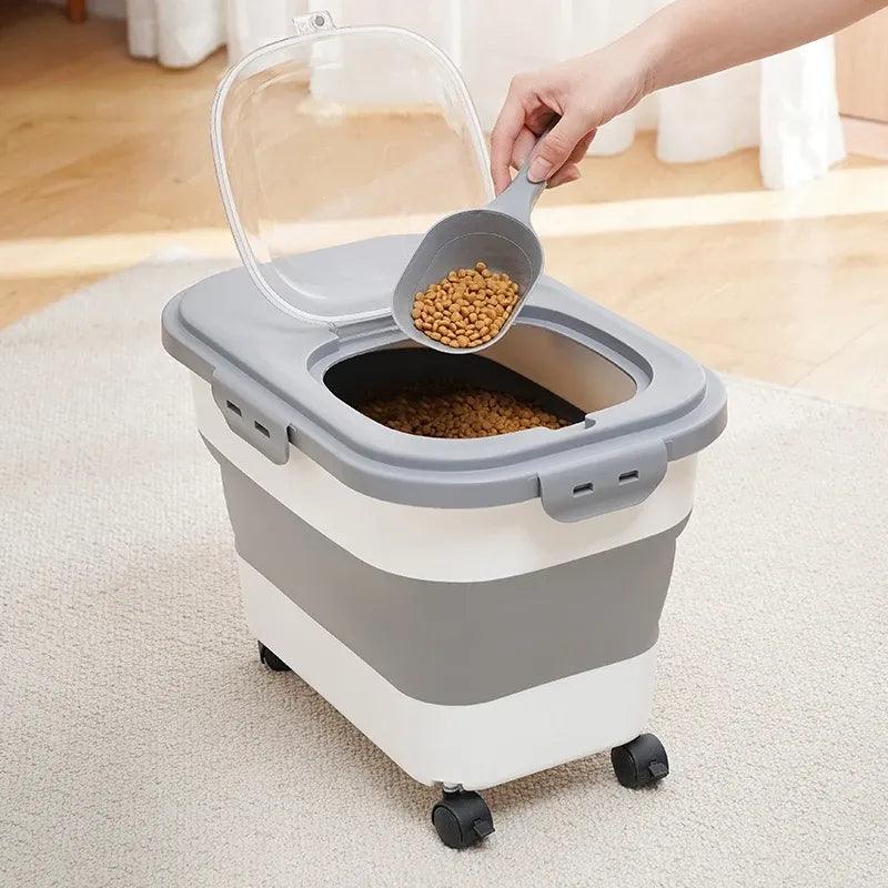Foldable Pet Food Storage Container with Wheels