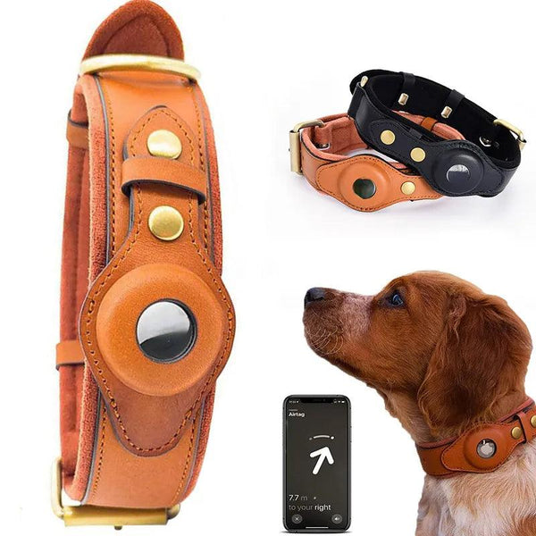 Coleira Rastreadora de Couro Kit com Air tag - Rastreador para Cachorro e Gato - Pet Croc