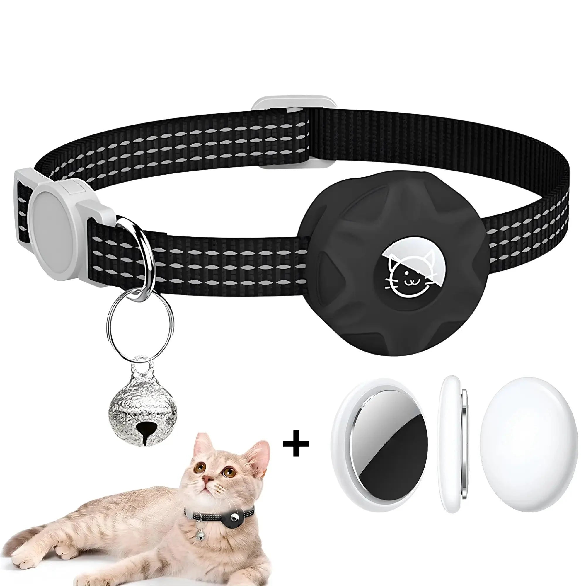 Coleira Rastreadora para Gatos + Air tag Preto - Rastreador em Tempo Real