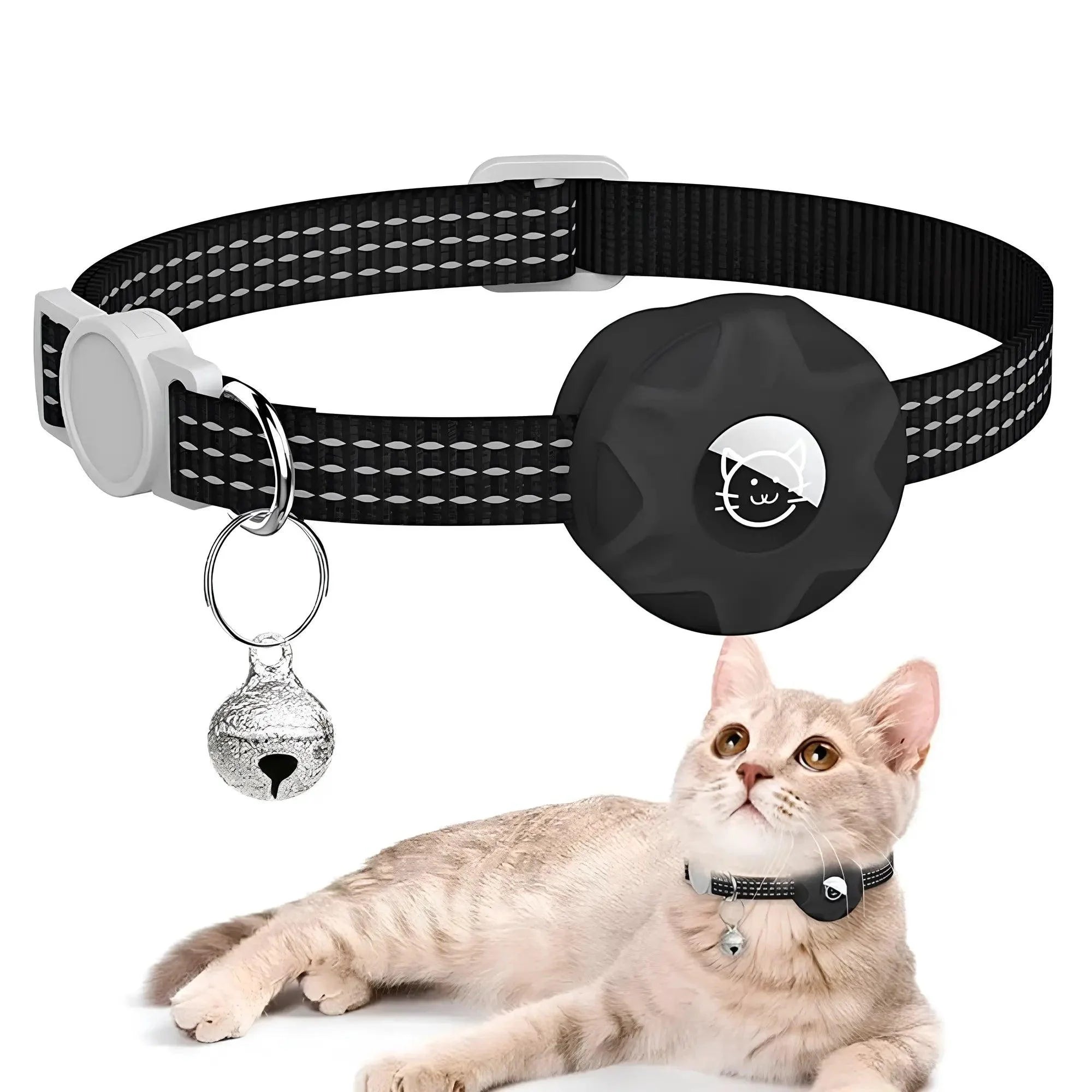 Coleira Rastreadora para Gatos + Air tag Preto - Rastreador em Tempo Real