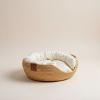 Cama de Bambu Natural para Pet com Travesseiros
