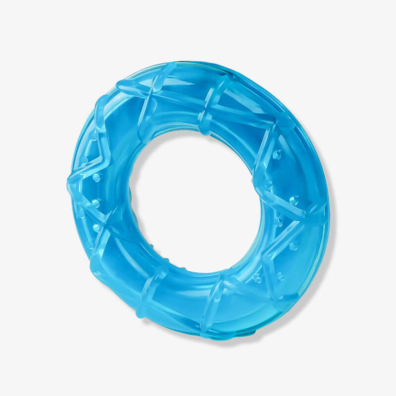 Dog teething toy with water-filled popsicle and cooling rubber.