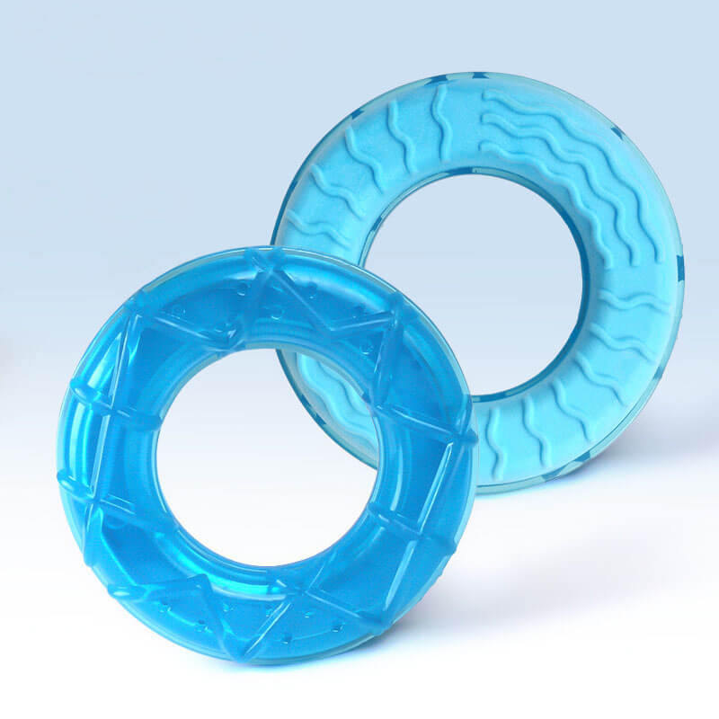 Dog teething toy with water-filled popsicle and cooling rubber.