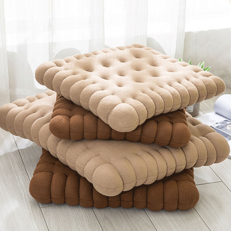 Padded dog bed made of biscuit dough.