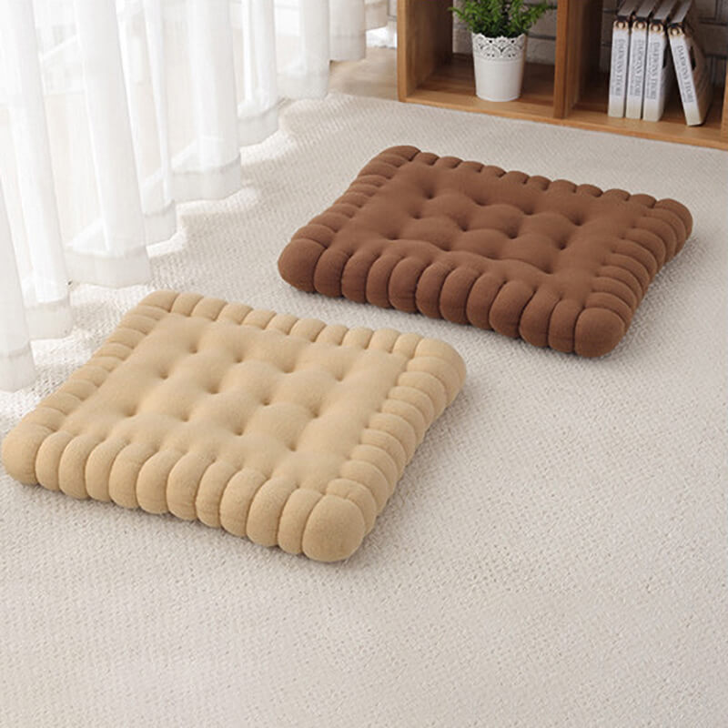 Padded dog bed made of biscuit dough.