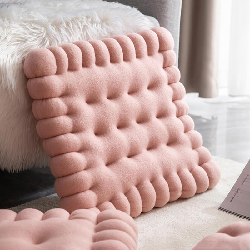 Padded dog bed made of biscuit dough.