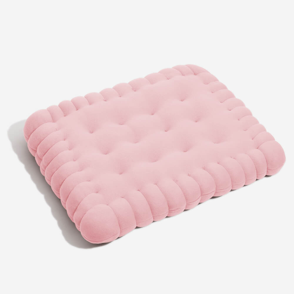 Padded dog bed made of biscuit dough.