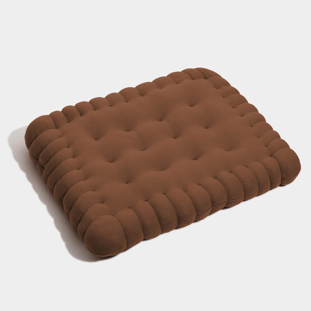 Padded dog bed made of biscuit dough.