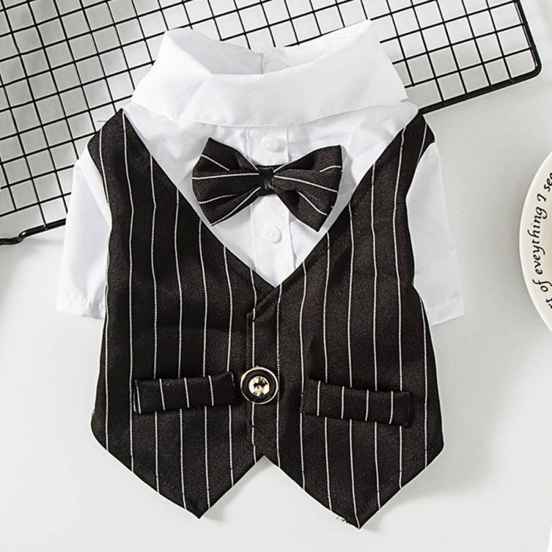 Dog Gentleman Wedding Suit Clothes Formal Shirt Pet Outfit Halloween Christmas Costume For Small Dogs Bowtie Tuxedo - Pet Croc 