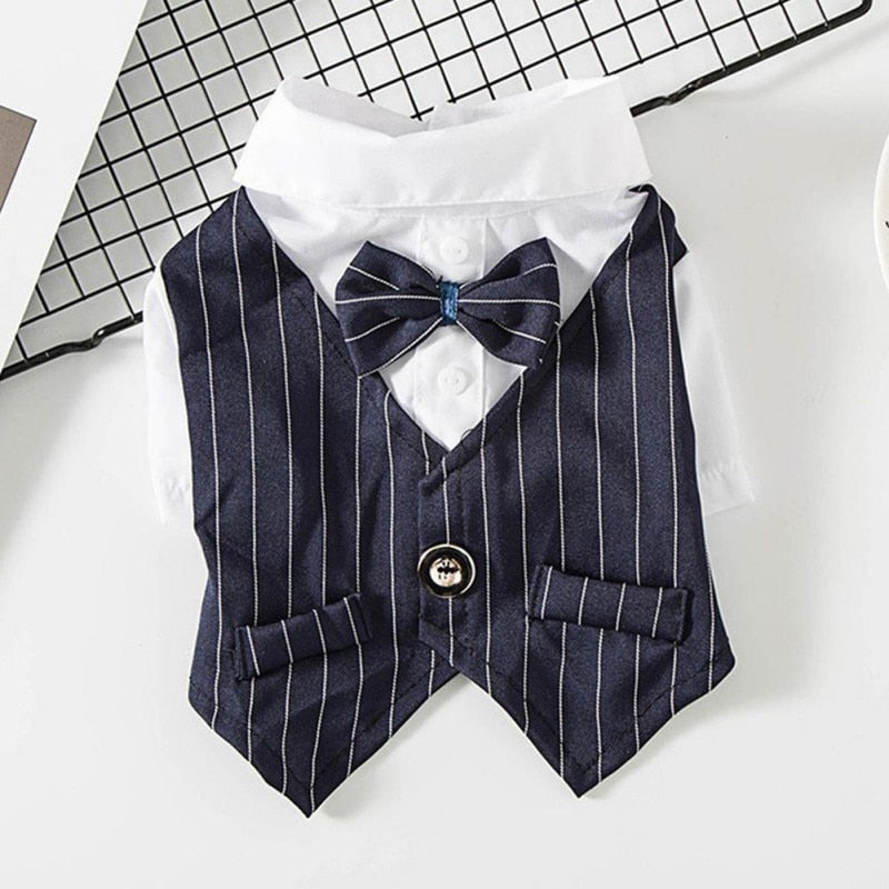 Dog Gentleman Wedding Suit Clothes Formal Shirt Pet Outfit Halloween Christmas Costume For Small Dogs Bowtie Tuxedo - Pet Croc 