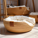 Cama de Bambu Natural para Pet com Travesseiros